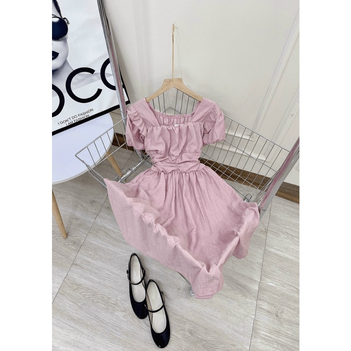 (Free Ship) Váy Tơ Nhăn Tay Bồng Zúm Eo Chất Tơ Xước Nhăn Mềm Được Chị Em Săn Đón UP Valetina Shop