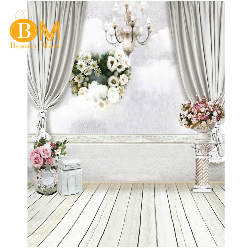 Rèm Hoa Trắng Làm Nền Chụp Ảnh Studio 5x7ft