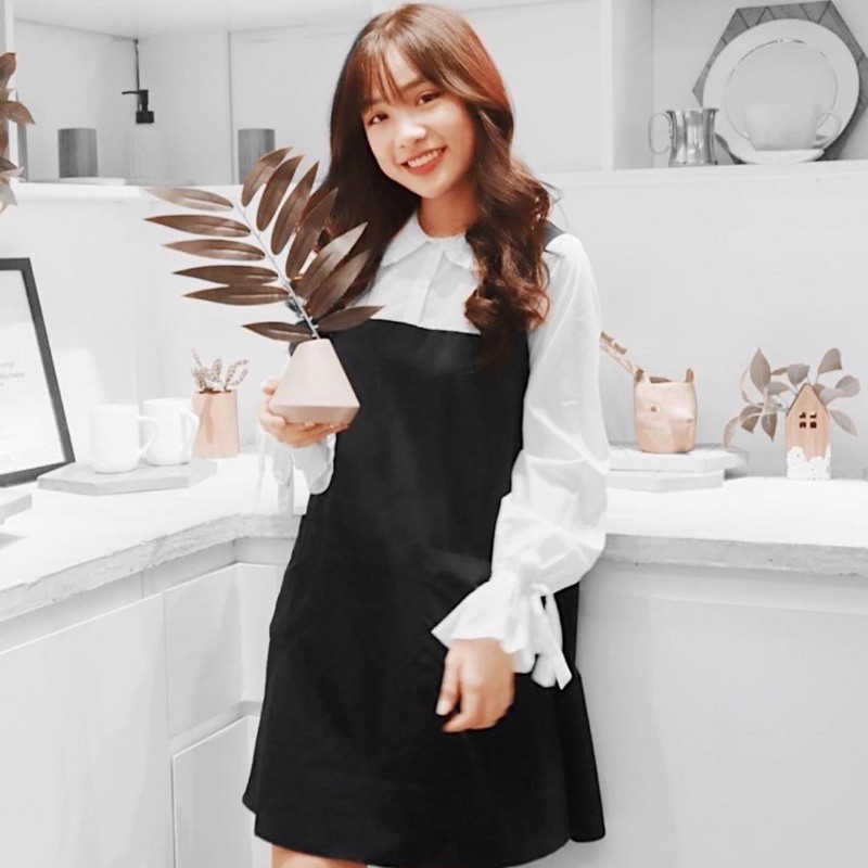 (CLIP THẬT) Đầm babydoll đen dáng suông A phối tay trắng MODE | BigBuy360 - bigbuy360.vn