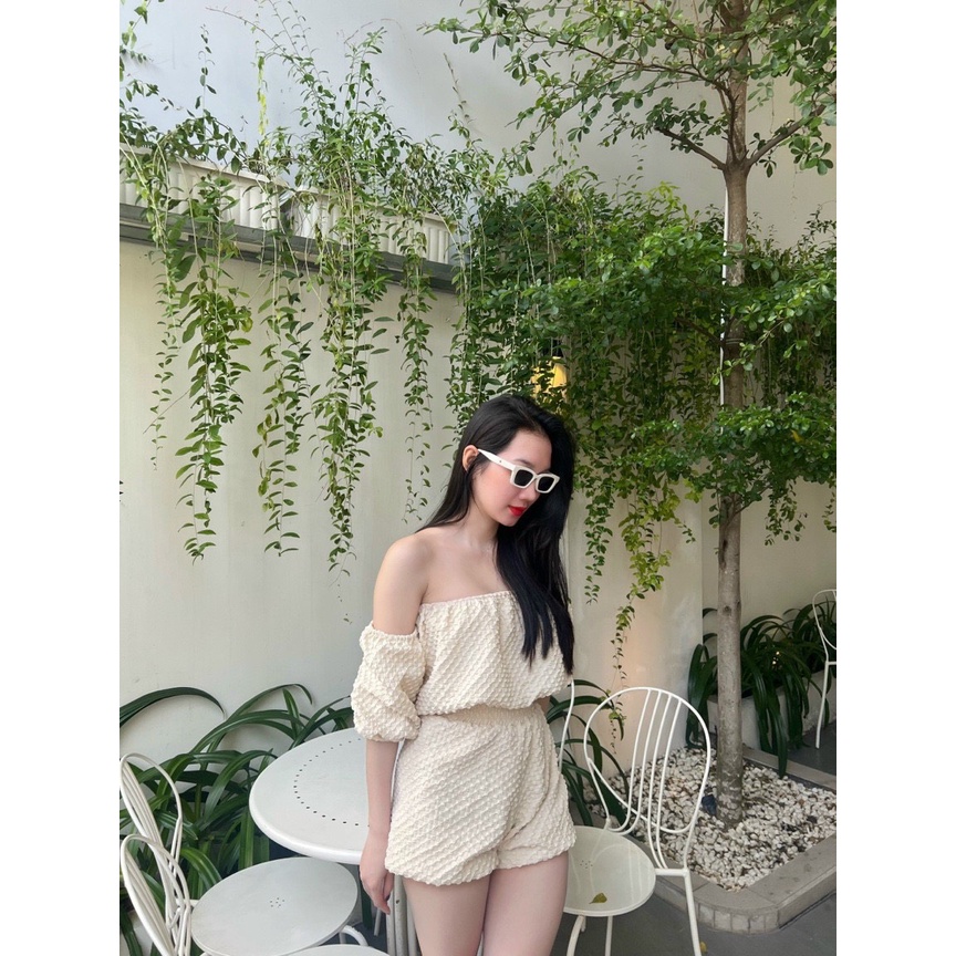 set bộ dễ thương chất xốp áo trễ vai quần short mẫu mới kth