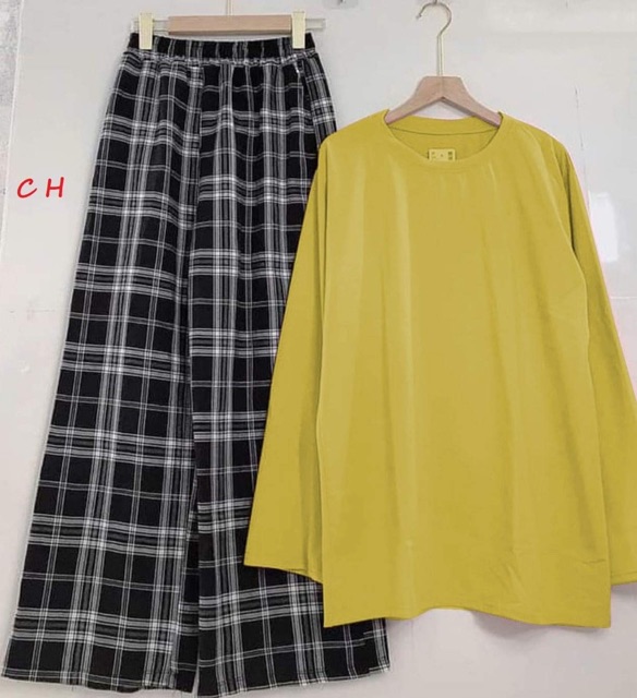 Sét áo dài tay + quần kẻ ô DVL987