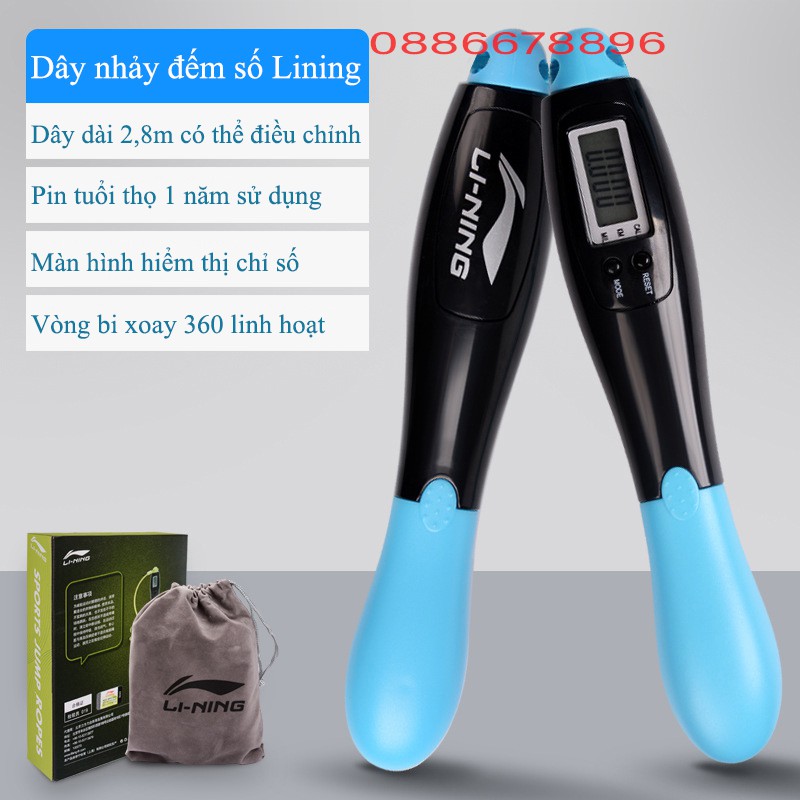 Dây nhảy Lining LBDM780, đếm số, đo Kiloklo, KM... điện tử