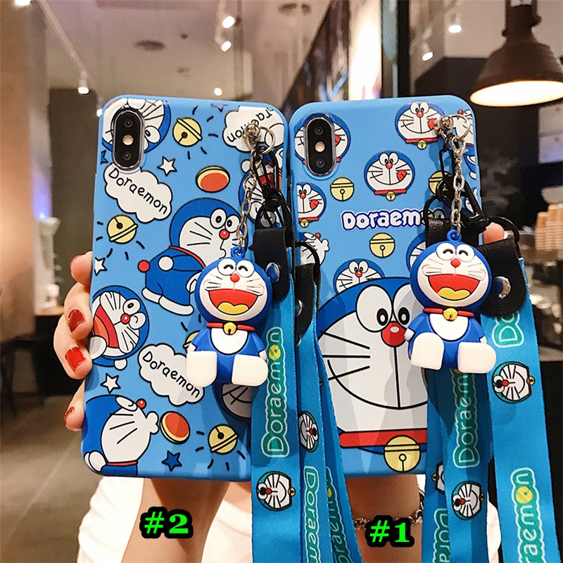 Ốp điện thoại hình Doraemon có móc khóa cho OPPO A5 A9 A31 2020 A91 F11 Pro F9 A7 A5s A3s A37 Neo9 F5 HD37