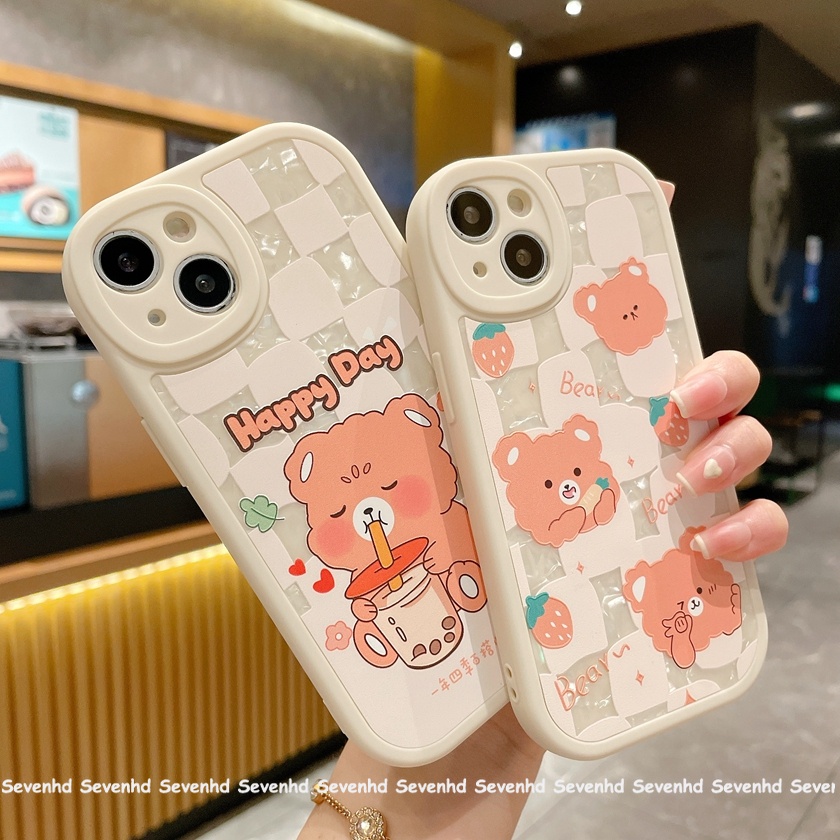Ốp Điện Thoại Mềm Hình Gấu Uống Trà Sữa Cho iPhone 13 12 11 Pro Max SE 2020 7 8 6 6s Plus