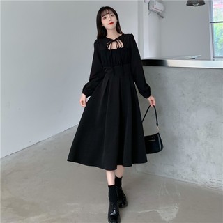D111 - đầm bigsize tiểu thư tay dài cột dây cổ
