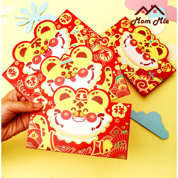 [Mới 2023] Bộ 4 bao lì xì Tết Quý Mão 2023 hoạt hình 4 kiểu khác nhau, in nổi 3D, giấy bìa dày - LX013