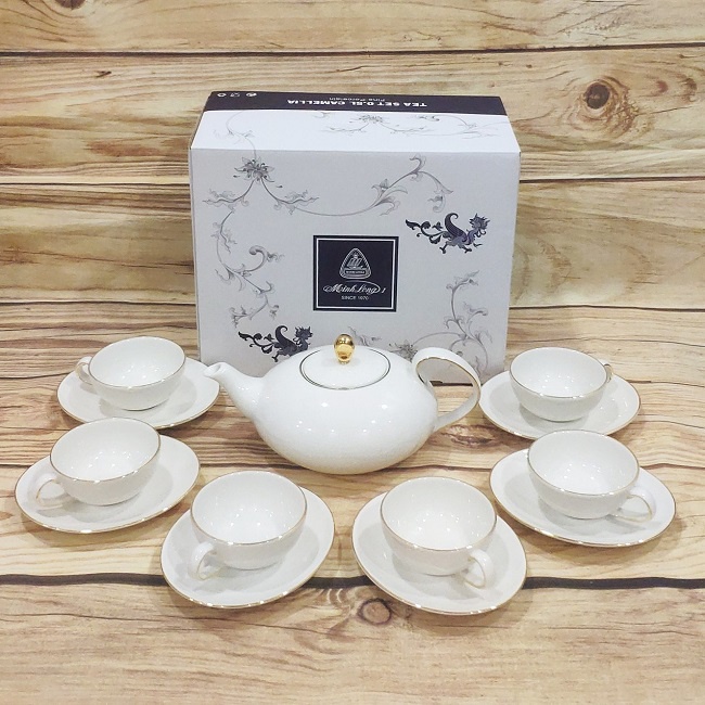 bộ ấm trà gốm sứ Minh Long viền vàng - Bộ ấm trà sứ Minh Long viền vàng