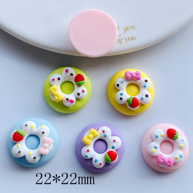 Bộ 10 Miếng Dán Trang Trí Điện Thoại / Chai Nước Hình Bánh Donut / Dâu Tây / Nơ Xinh Xắn Diy