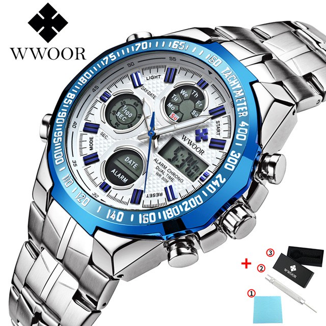 Đồng hồ thạch anh thể thao chất liệu kim loại thép không gỉ chính hãng không thấm nước dành cho nam - 8019 WWOOR