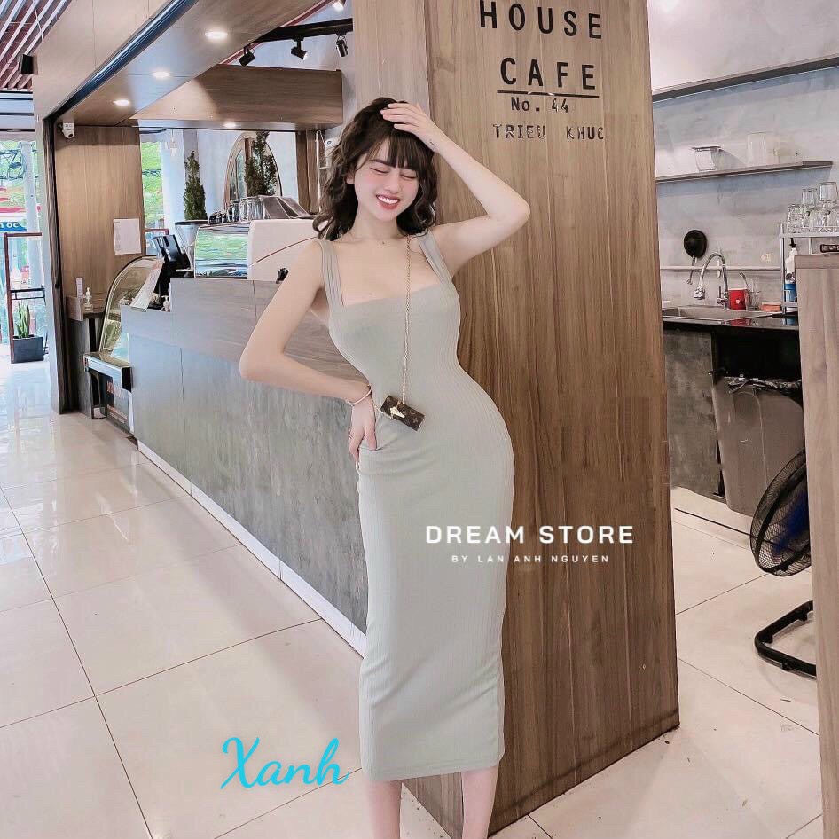 Đầm body 2 dây bảng to dáng dài, thun gân - MIN Boutiques