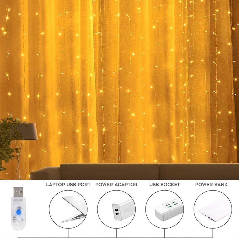 Dây Đèn led Trang Trí Rèm Cửa Điều Khiển Từ Xa usb Dài 3m