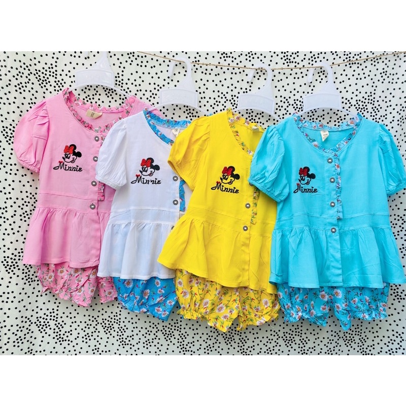bộ tole lanh cao cấp thêu Minnie bé gái như ảnh(hàng thiết kế mẫu mới)