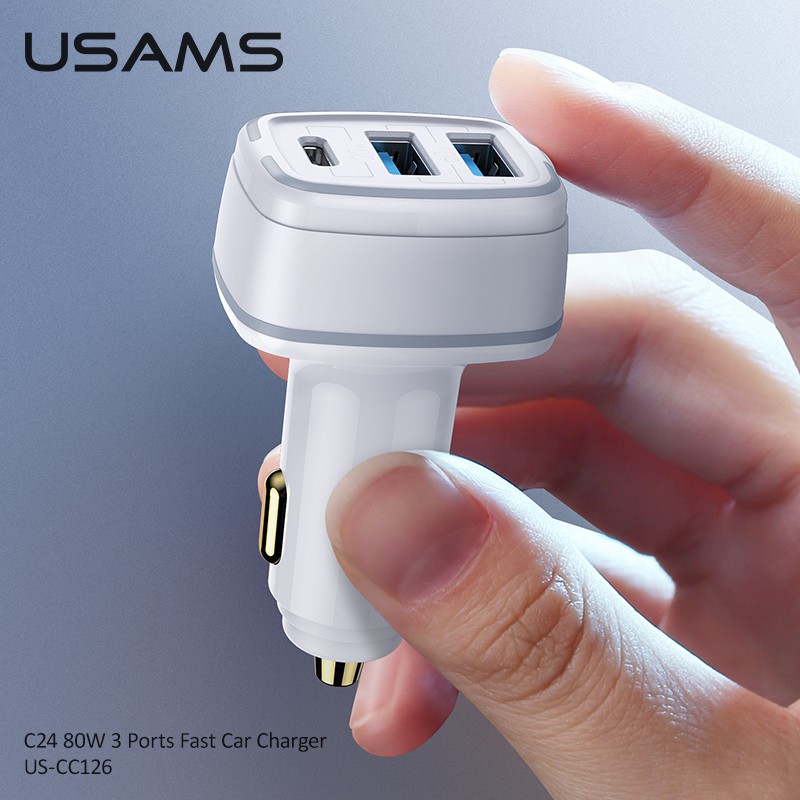 Tẩu Sạc USAMS Cao Cấp Dùng Trên Xe Hơi 3 Cổng Usb C24 80w Dành Cho IPHONE OPPO SAMSUNG HUAWEI VIVO XIAOMI