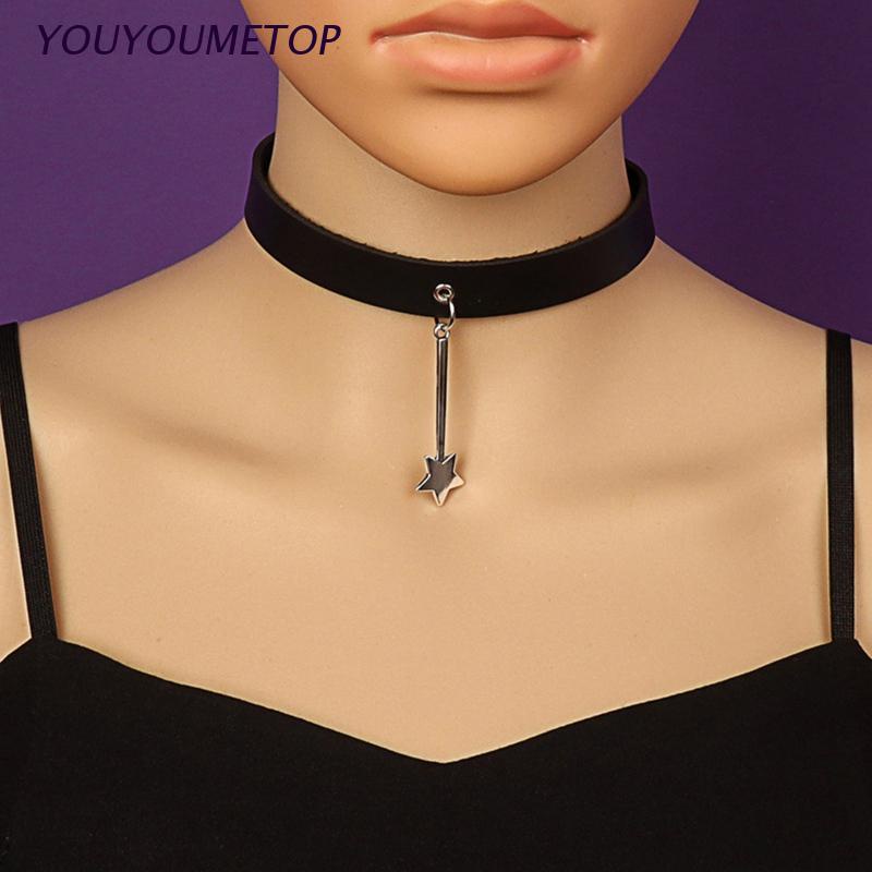 Vòng Cổ Choker Da Pu Màu Đen Đính Ngôi Sao Thời Trang