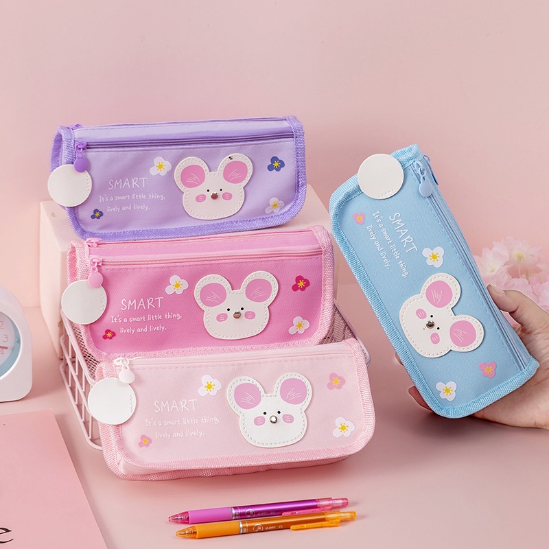 Túi vải đựng bút 2 ngăn họa tiết chuột Micky dễ thương - Chau Anh Store
