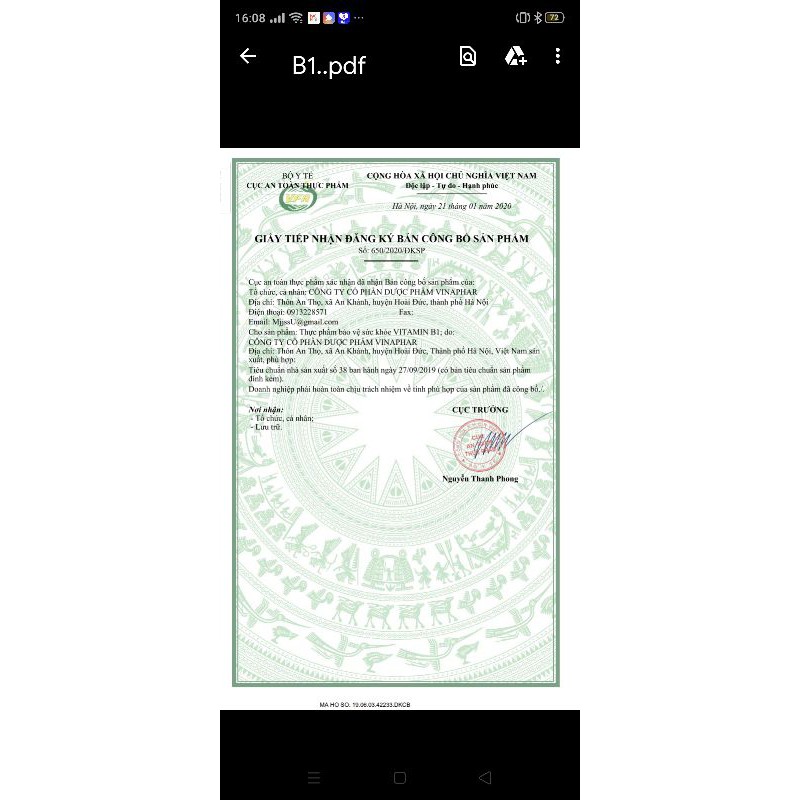 VITAMIN B1 VINAPHAR LỌ 100 Viên