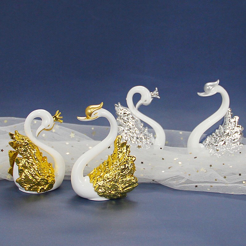 Phụ kiên trang trí bánh kem sinh nhật - Bộ 2 thiên nga Nhũ trang trí bánh sinh nhật