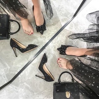Giầy cao gót đính đá( có ảnh thật)
