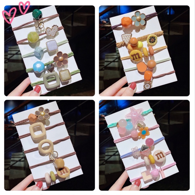 Set 5 Dây Cột Tóc Họa Tiết Hoạt Hình Màu Sắc Ngọt Ngào Phong Cách Hàn Quốc Cho Nữ