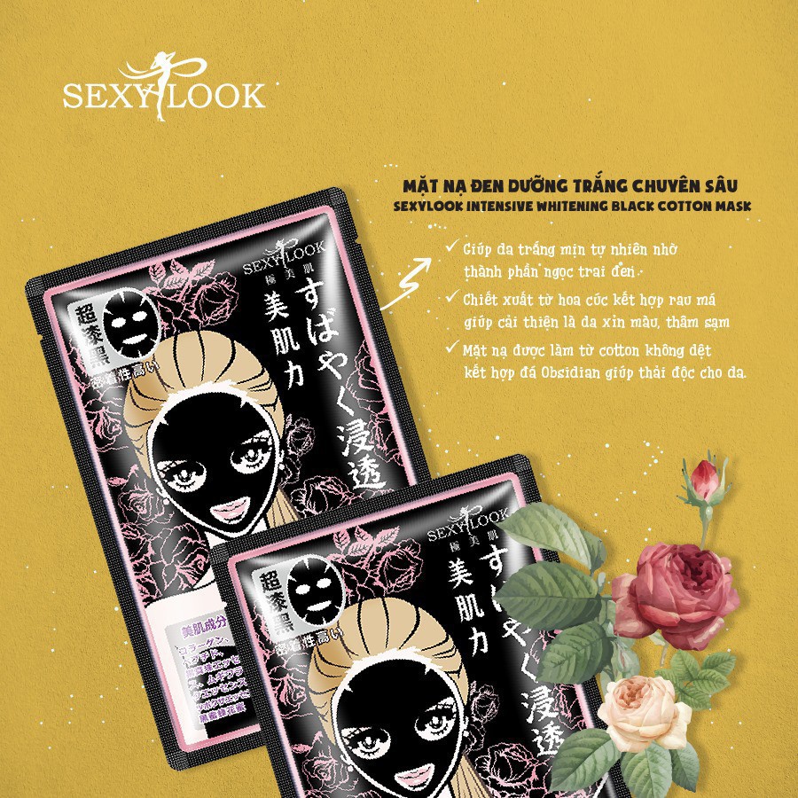 1 Miếng mặt nạ Sexylook Premium Black Mask Tràm trà, Hoa Hồng, Hoa Cúc - Cila House