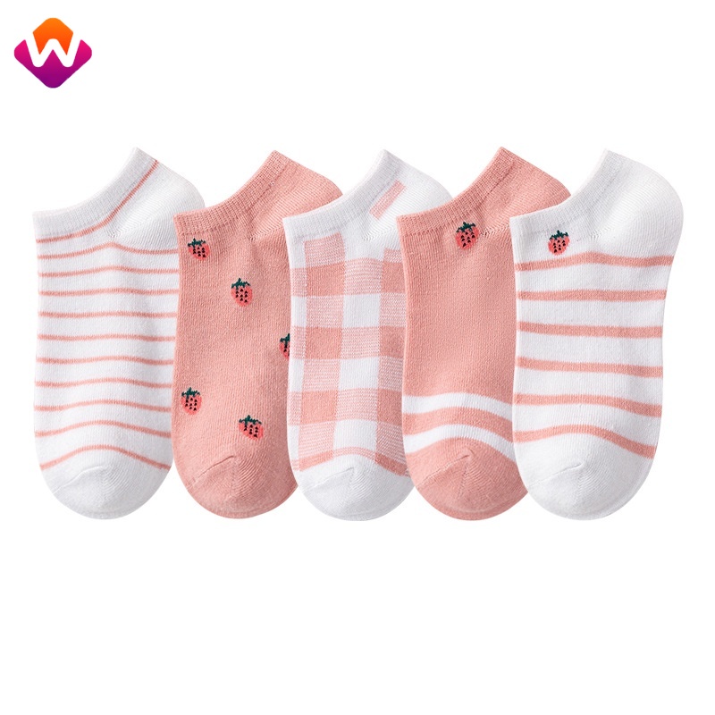 Vớ cotton Cổ Thấp In Họa Tiết Dâu Tây Hoạt Hình Thời Trang Cho Nữ