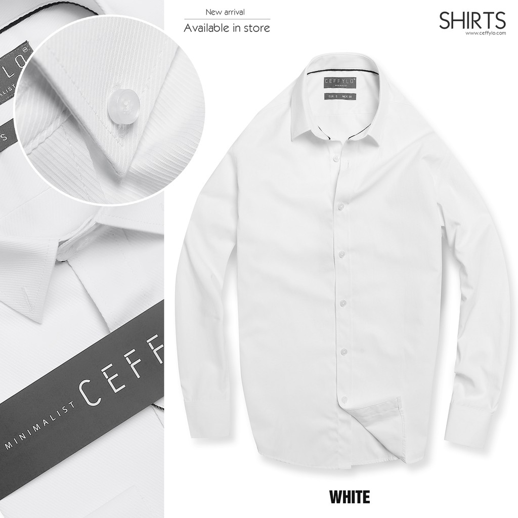 Áo Sơ Mi Nam Vân Chìm Họa Tiết Kẻ Chéo Trắng CEFFYLO, vải cotton mềm mịn chống nhăn | BigBuy360 - bigbuy360.vn