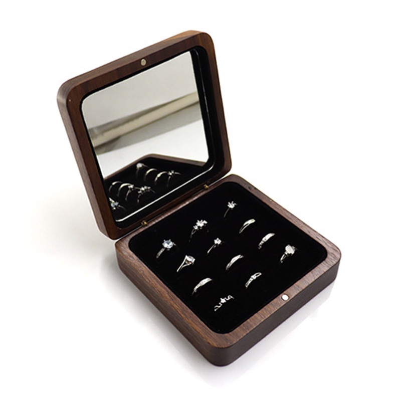 Flgo Hộp Đựng Trang Sức Bằng Gỗ Trơn Cao Cấp Sắp Xếp Gọn Gàng Có Nắp Đậy Và Gương