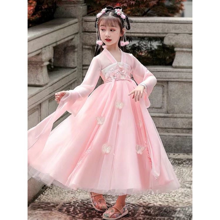 Đầm Hán Phục Cách Tân Chất Liệu Chiffon Phong Cách Trung Hoa Cổ Điển Cho Bé Gái