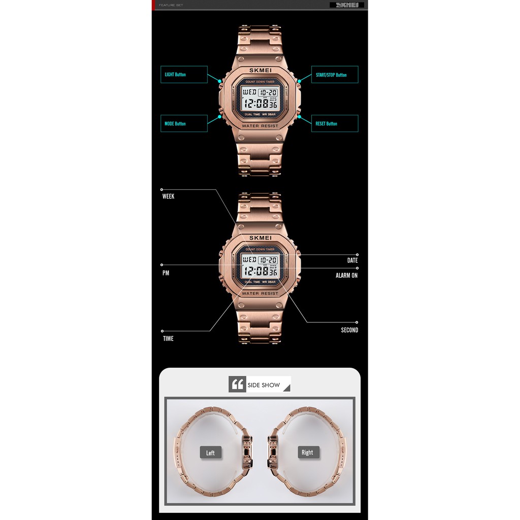 Đồng Hồ Điện Tử SKMEI Chống Nước Dây Thép Không Gỉ Thời Trang Cho Nam