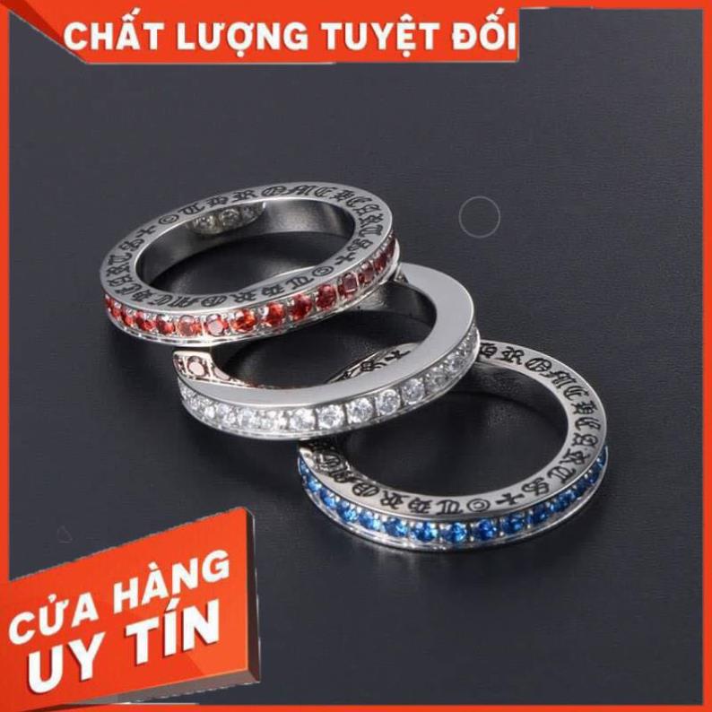 Nhẫn Chrome Heart mạ bạc cao cấp đính đá cao cấp.