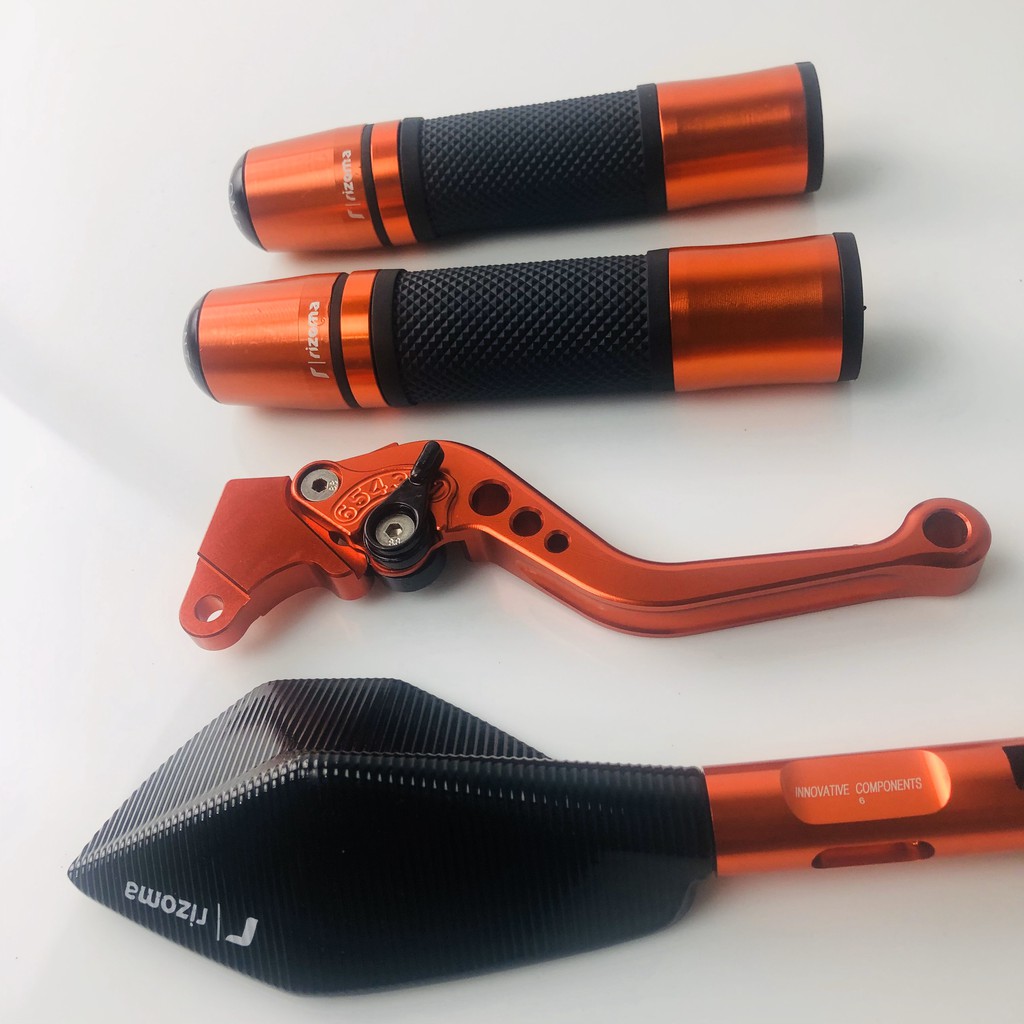 COMBO_Bộ bao tay gù ý + 1 tay thắng cơ + 1 gương chiếu hậu 5 cạnh cao cấp_màu da cam_motorsaigon