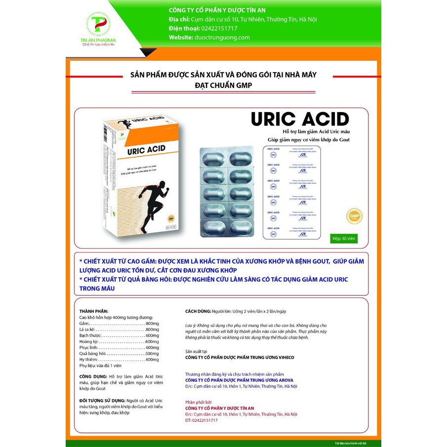 Uric acid - Giảm acid uric máu, giảm nguy cơ viêm khớp do gout