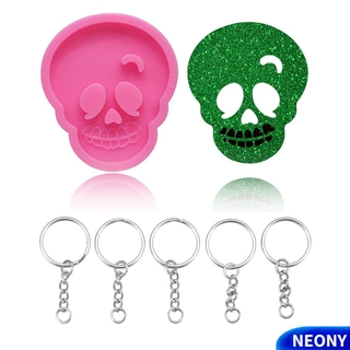 NEONY Cake Topper Decoration Keychain Silicone Mold Clay Mould Skeleton Skull Pendant Candy Chocolate Jewelry Making Epoxy Resin Shiny Glossy with Hole Keyring