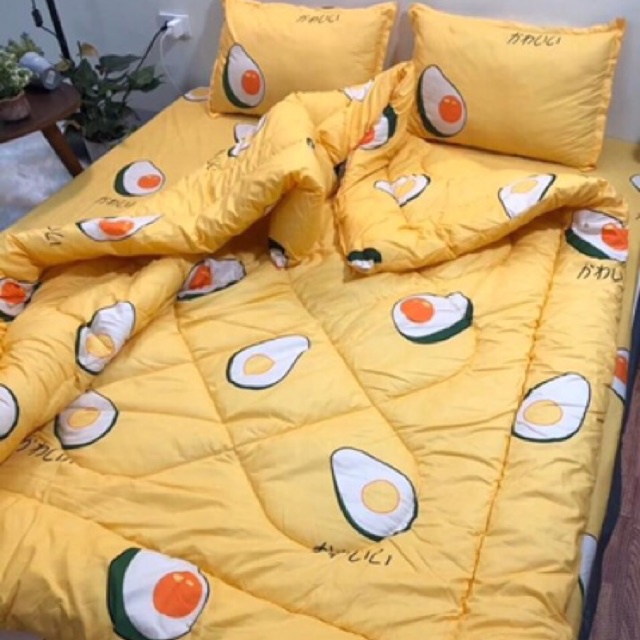 Bộ ga giường cotton poly 5 món chăn phao