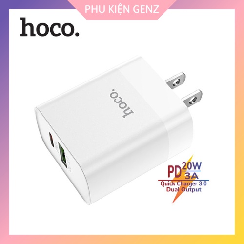 Củ Sạc Nhanh Hoco C80 2 Cổng Sạc USB + Type-C , Chuẩn PD3.0, Công Suất 20W Hỗ Trợ Sạc Nhanh 3A