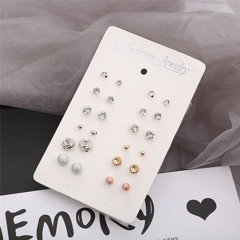 Thời trang Đơn giản Rhinestone Hoa Ngọc trai Stud Earrings Set Gold Silver