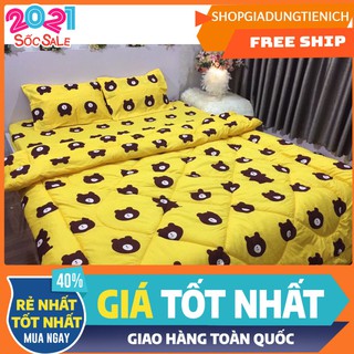 Bộ chăn phao ga gối poly hàn mẫu gấu vàng