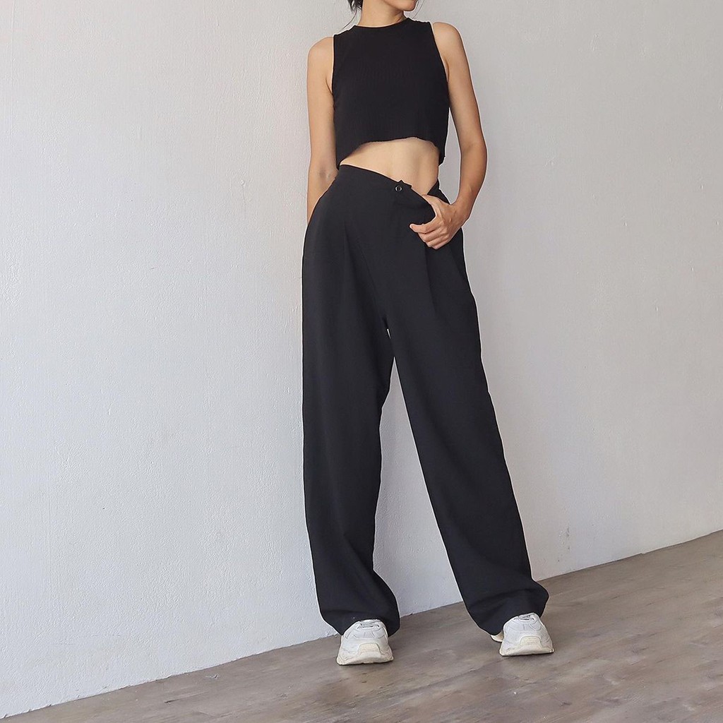 Quần ống rộng nữ lưng cao 𝐔𝐋𝐙𝐙𝐀𝐍𝐆 Style Hàn Quốc chất vải cát Hàn - Dáng quần suông mềm mại dài 100cm | BigBuy360 - bigbuy360.vn