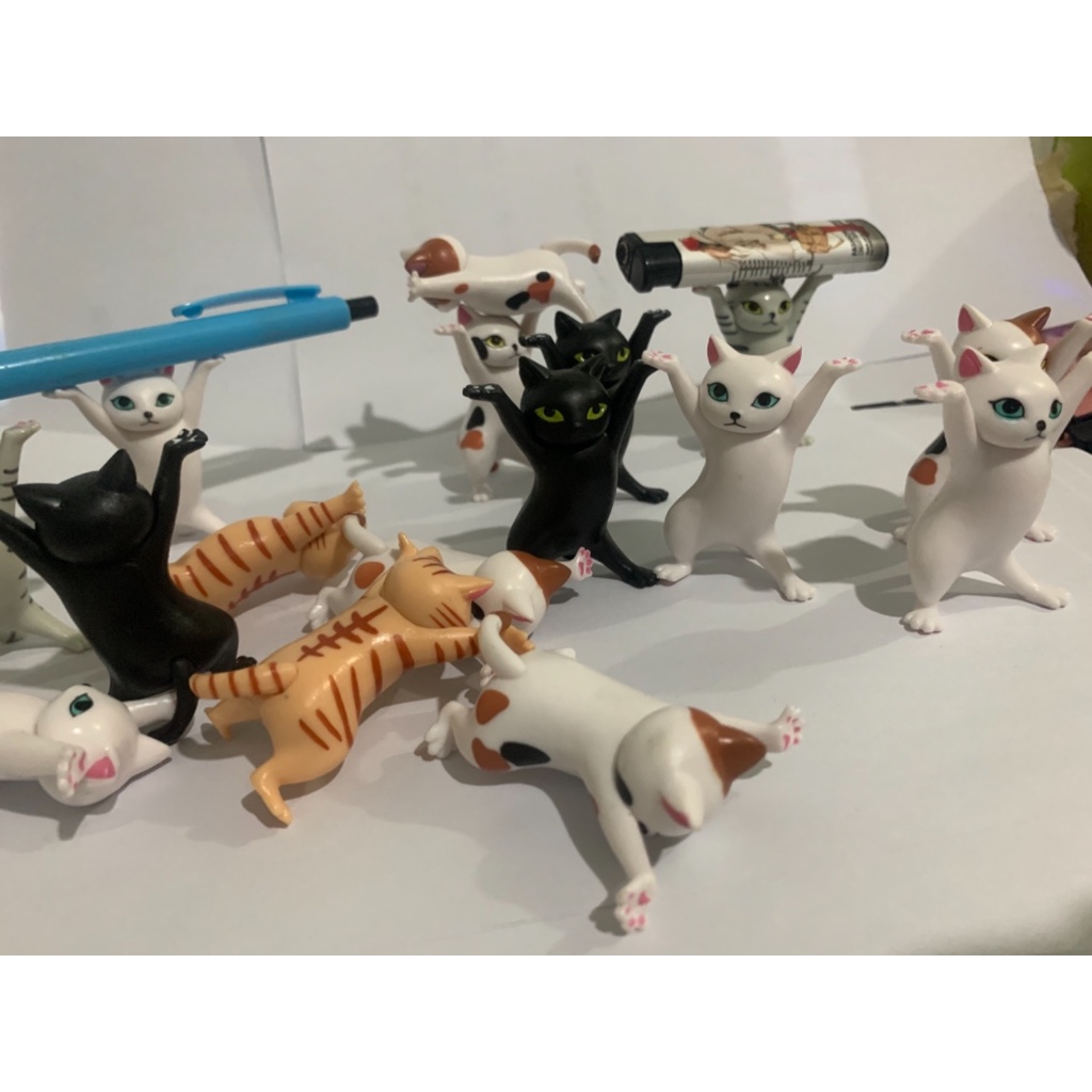 Bộ mô hình 5 mèo uốn éo chống tay decor, setup trang trí bàn làm việc cute - cao 5.5cm