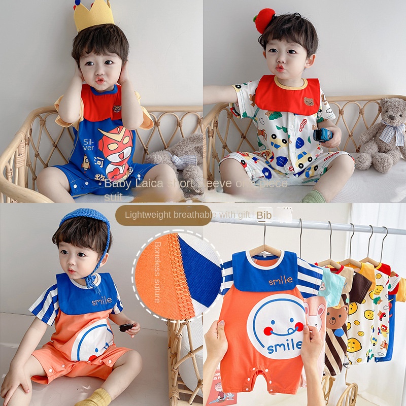 Bộ Áo Liền Quần Tay Ngắn Bằng Vải Cotton Hữu Cơ Dễ Thương Dành Cho Bé Trai Gái Sơ Sinh 0-24 Tháng Tuổi