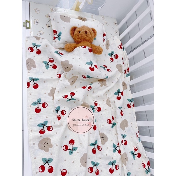 vải xô muslin cao cấp gấu chery đỏ