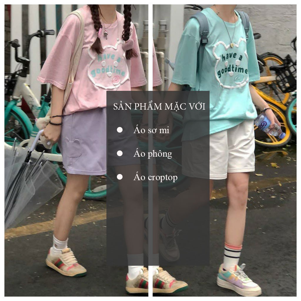 Quần sooc kaki nữ túi hộp HÌNH THỎ quần short kaki cạp cao chun cute - VIETCEN