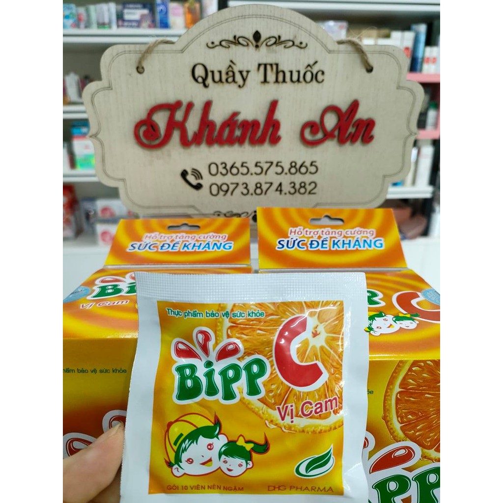 Kẹo C tuổi thơ Bipp C - Viên ngậm giúp tăng cường sức đề kháng cho trẻ - Gói 10 viên kẹo cam