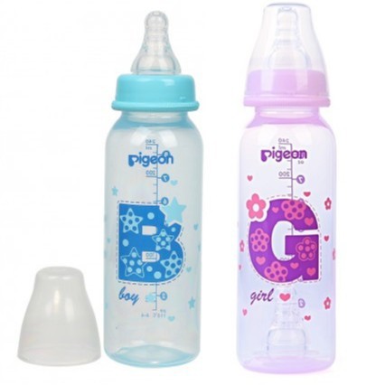 [Mã FMCGMALL - 8% đơn 250K] Bình sữa Pigeon 120ml / 240ml cổ hẹp PP cao cấp bé trai, bé gái