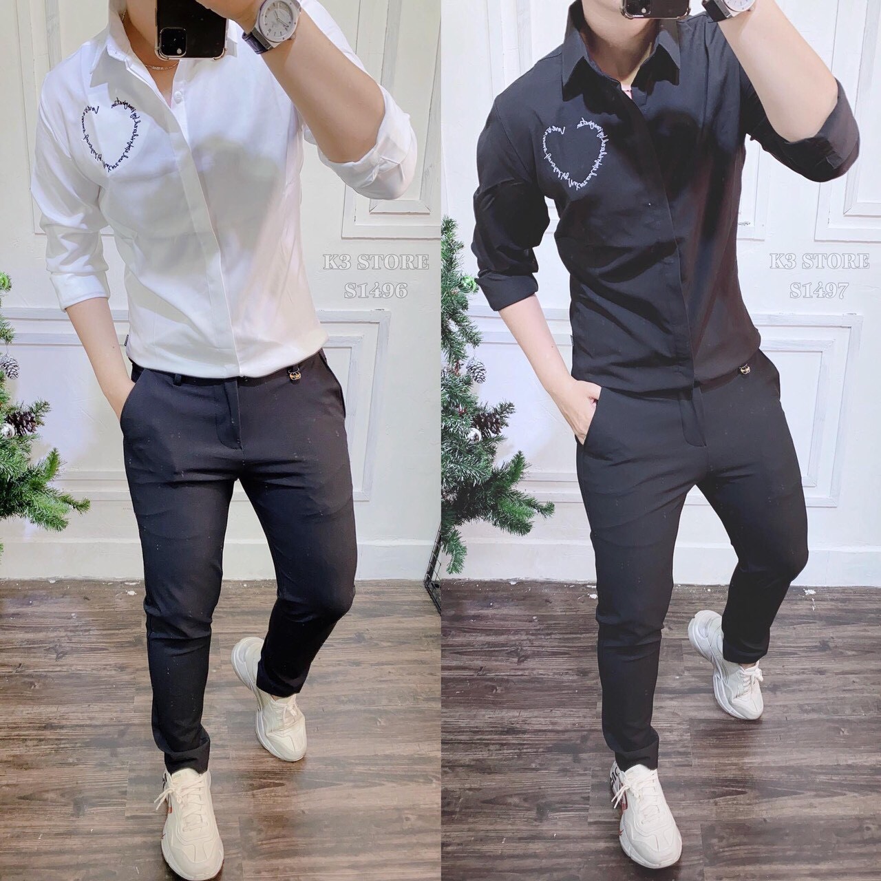 Áo sơ mi nam thêu logo hình trái tim thời trang phong cách cao cấp hàng shop KAYTA-FASHION