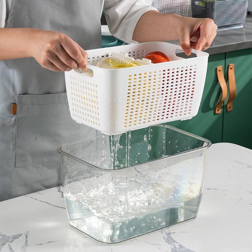 Hộp đựng thực phẩm 2 lớp hộp bảo quản thức ăn có lỗ thoát nước thoáng khí chất liệu bằng nhựa PP cứng cáp an toàn Angola