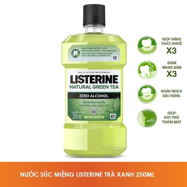 Nước Súc Miệng Trà Xanh Listerine Natural Green Tea Zero Alcohol 250ml