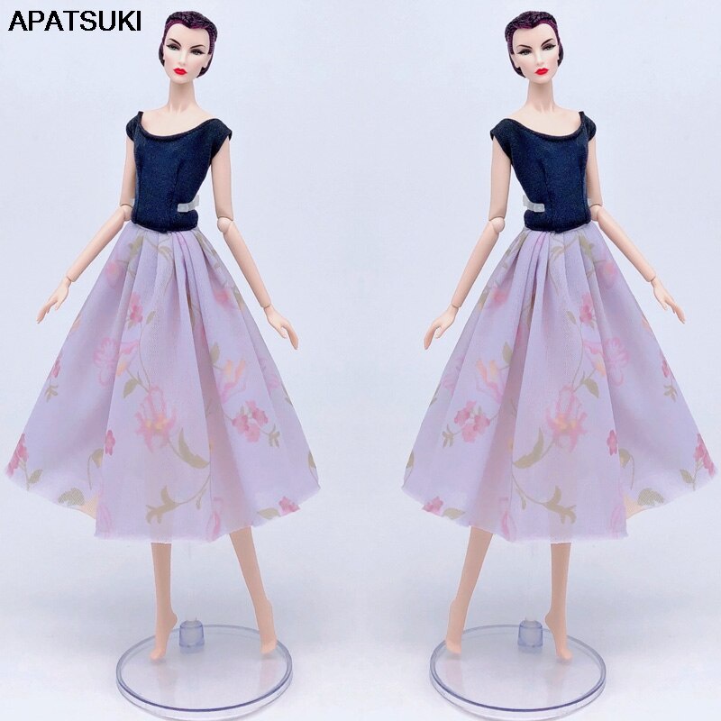 Đầm Midi họa tiết hoa thời trang cho búp bê Barbie 1/6