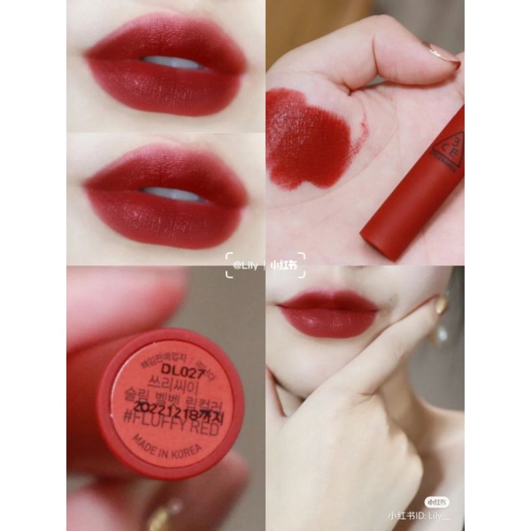 Son lì 3.C.E slim fluffy red đỏ cam đất dupe mac chilli