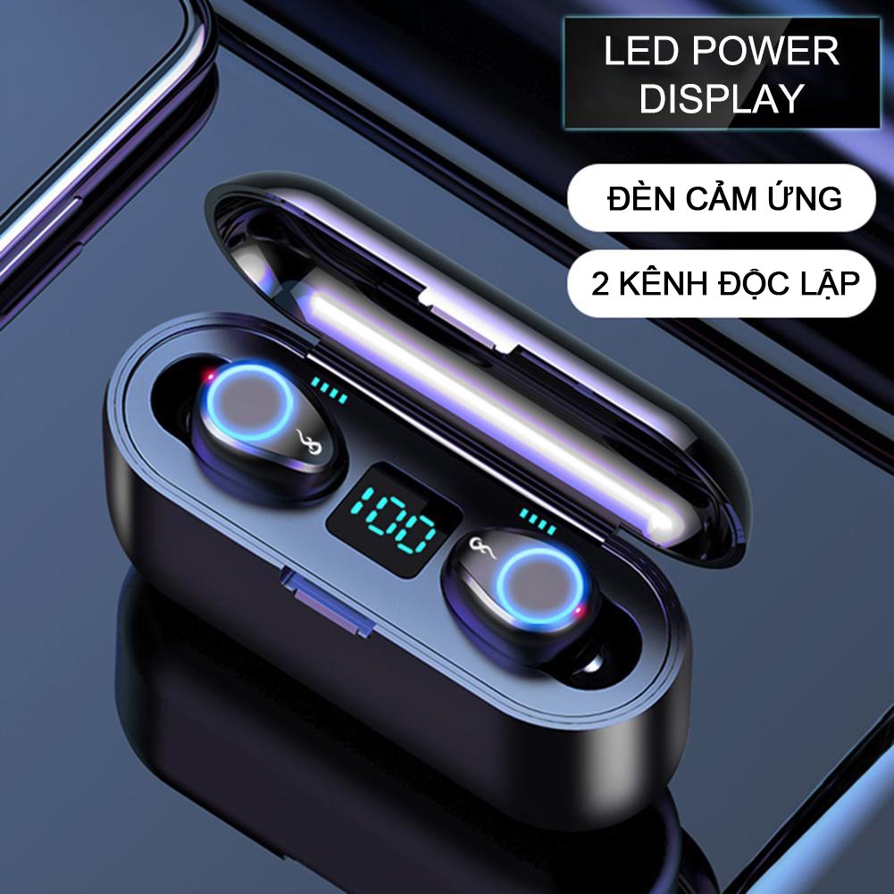 [Nowship 0đ] Tai nghe Bluetooth 5.0 AMOI F9 cảm ứng bản quốc tế Full Option - Kiêm sạc dự phòng 2000mAh - Kết nối 10m